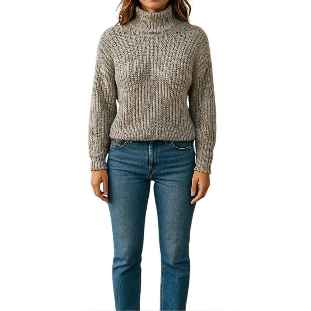 Express Wool Blend Mock Neck‎ Chunky Cable Knit Metallic Threads Women Sweater M